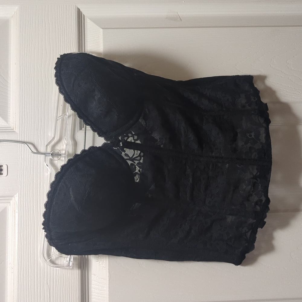 Black Fredrick's of Hollywood Lace Strapless Corset Bustier Top 36C